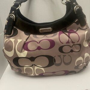 Coach Women's Soho Optic Print Large Signature Hobo Bag Black and Purple Pattern